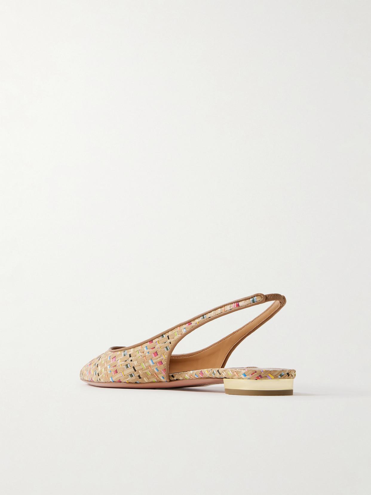 AQUAZZURA 50mm Purist Raffia Slingback Flats In Multi Product Image