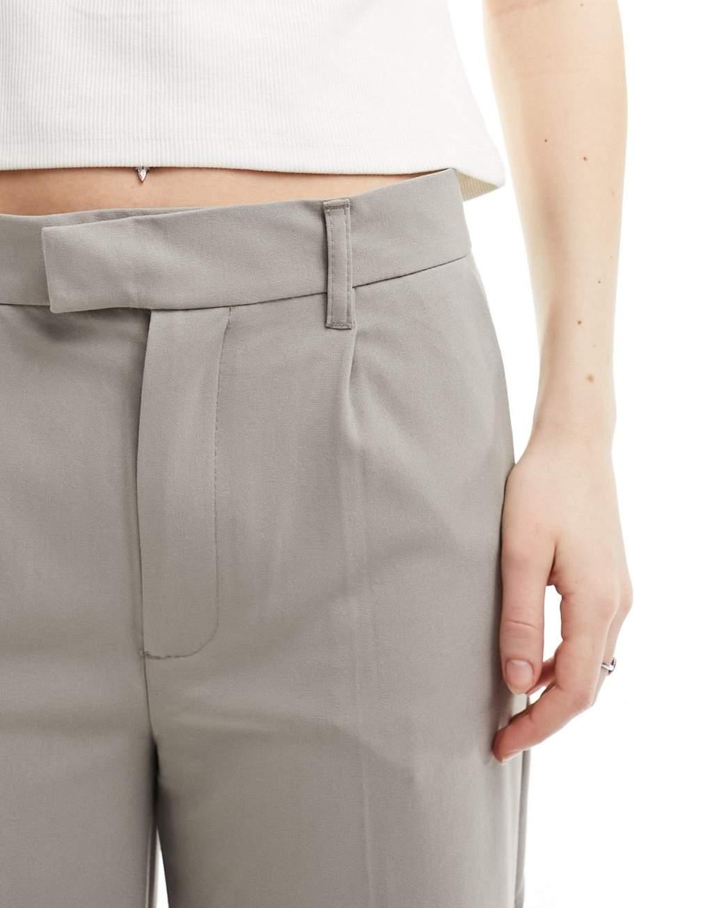 Pull&Bear high waisted tailored pants in stone Product Image