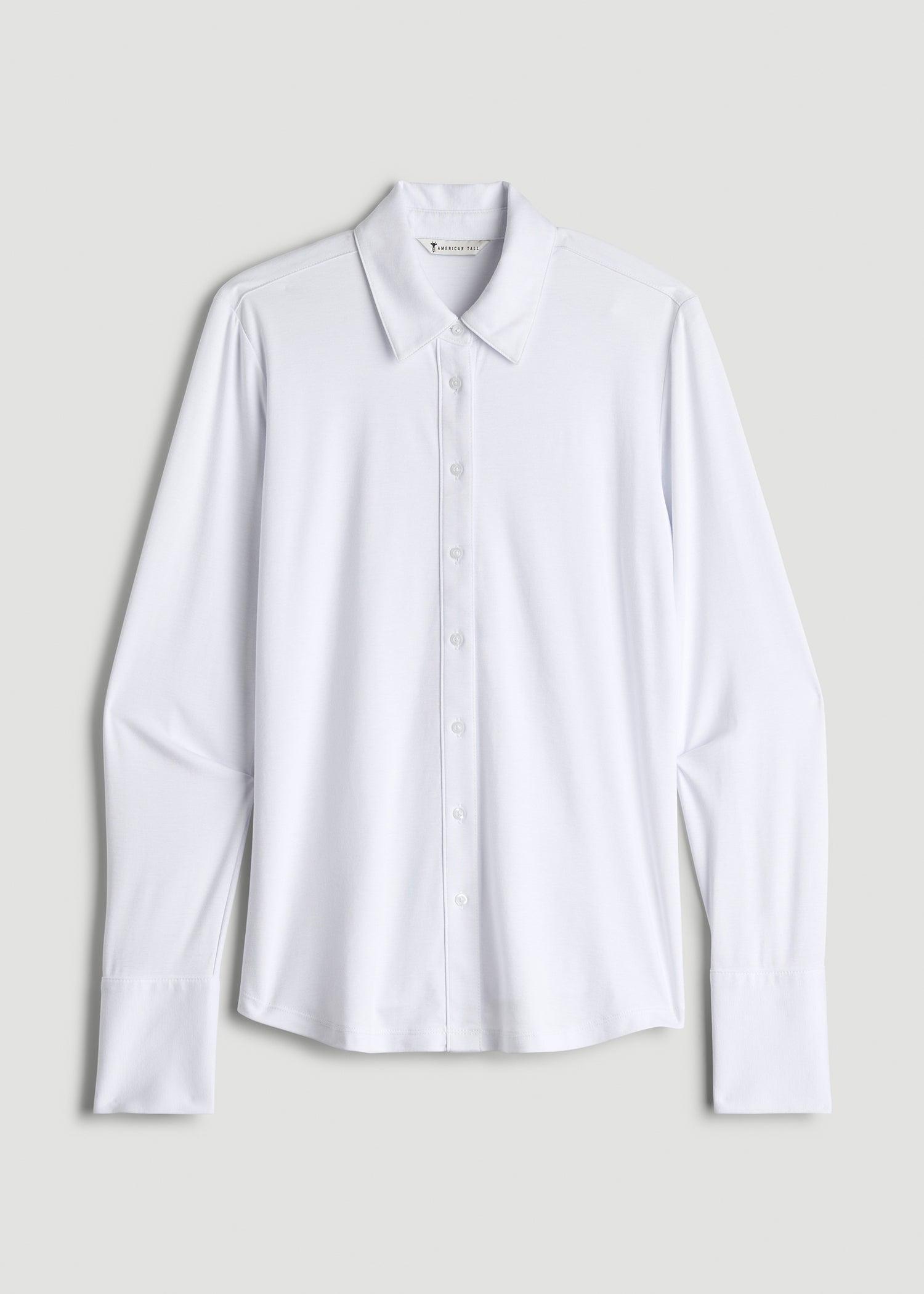 Slub Knit Button Up Women's Tall Shirt in Bright White Product Image