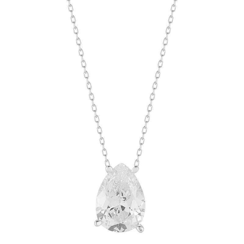 Sunkissed Sterling Cubic Zirconia Pear Solitaire Necklace, Womens Silver Tone Product Image