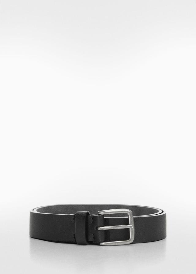 MANGO MAN - Leather belt with square buckle blackMen Product Image