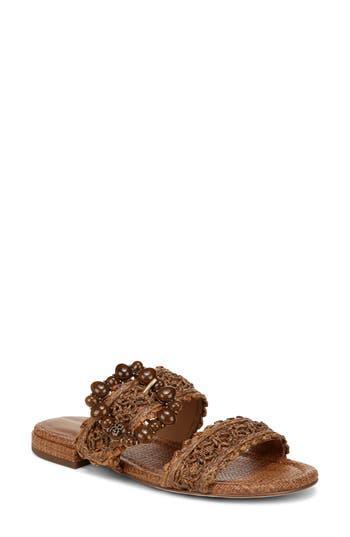 SAM EDELMAN Elisa Slide Sandal Dark Natural Raffia In Beige Product Image