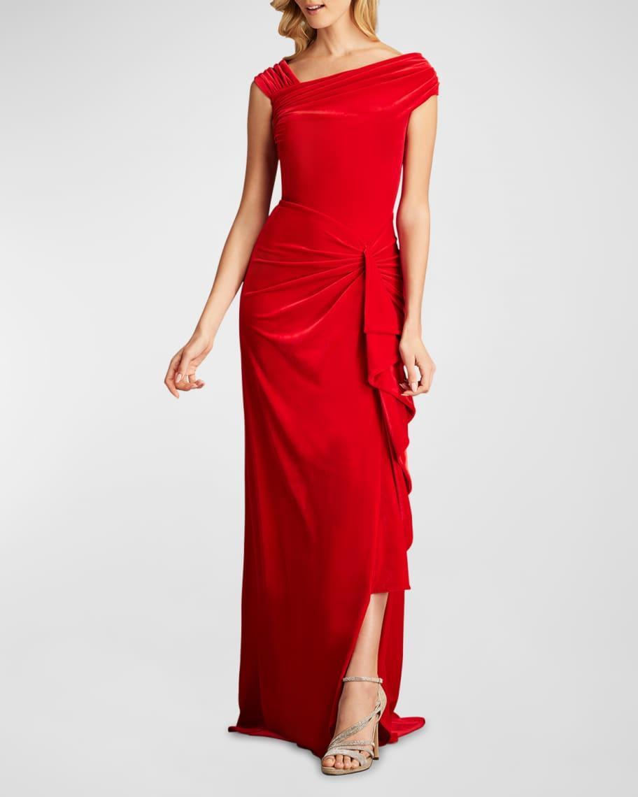 Pleated Asymmetric Crepe Column Gown Product Image