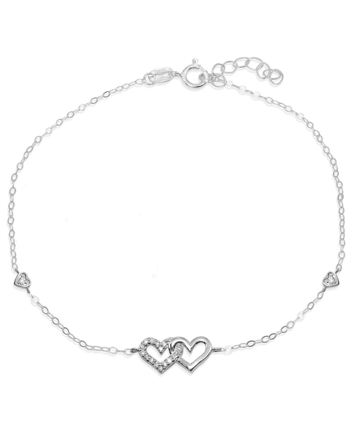 Cubic Zirconia Pave Interlocking Hearts Ankle Bracelet in Sterling Silver or Two Tone Sterling Silver & 18K Gold-Plated Sterling Silver Product Image