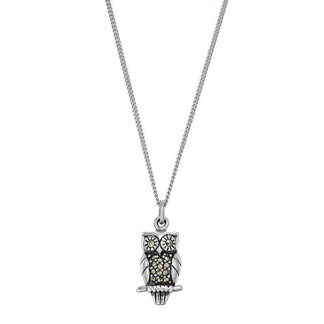 Tori HillSterling Silver Marcasite Owl Pendant Necklace, Womens Grey Product Image