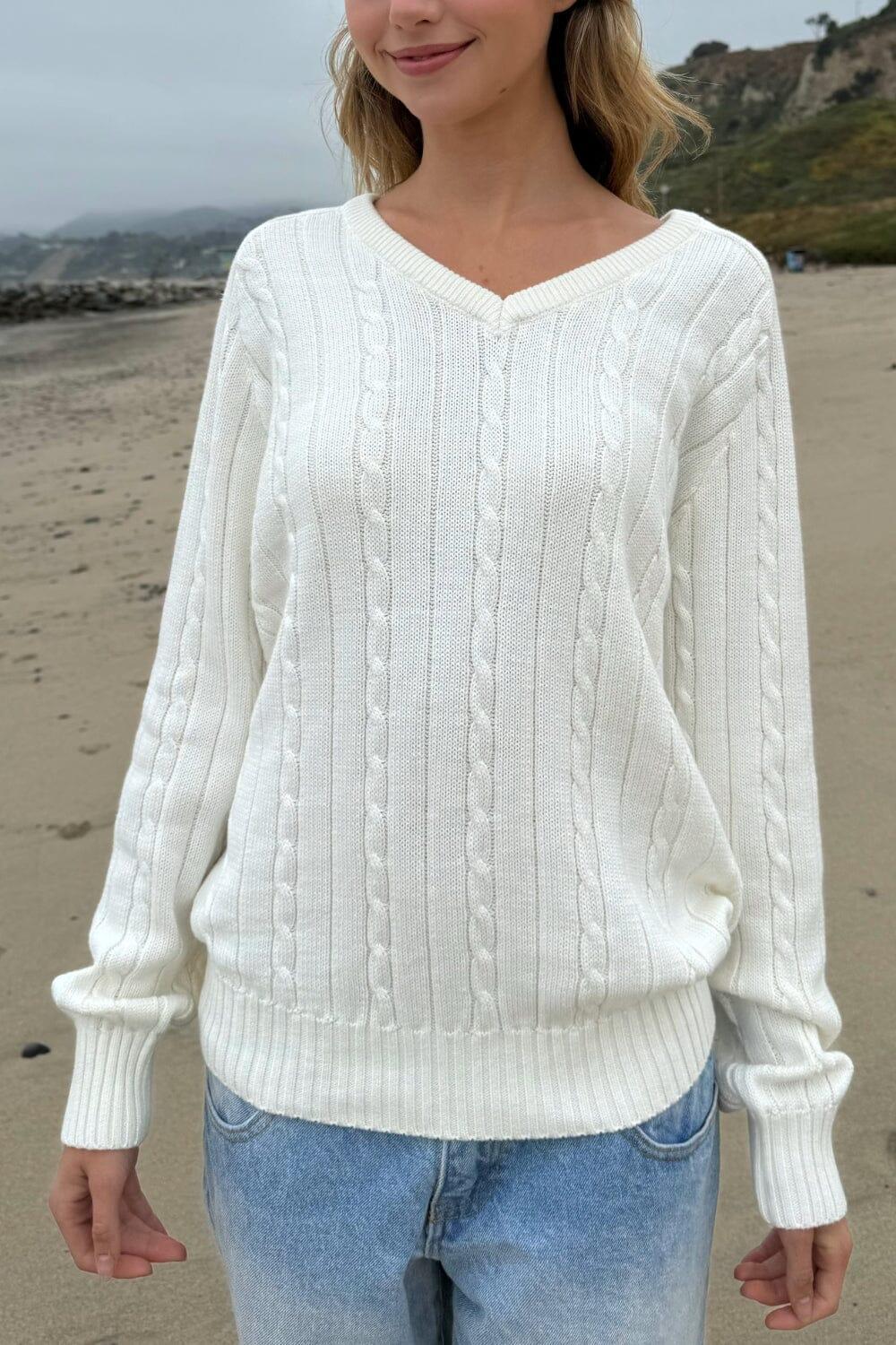 Ida Cotton Cable Knit V-Neck Sweater Product Image