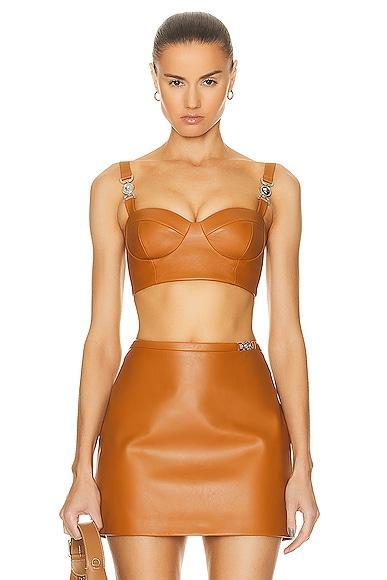 VERSACE Leather Bustier Top in Brown Product Image