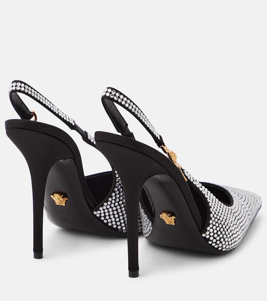 VERSACE Crystal-embellished Medusa 95' Slingback Pumps In Black Product Image