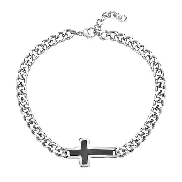 Mens LYNX Black Ion-Plated Stainless Steel Sideways Cross Curb Chain Bracelet Product Image