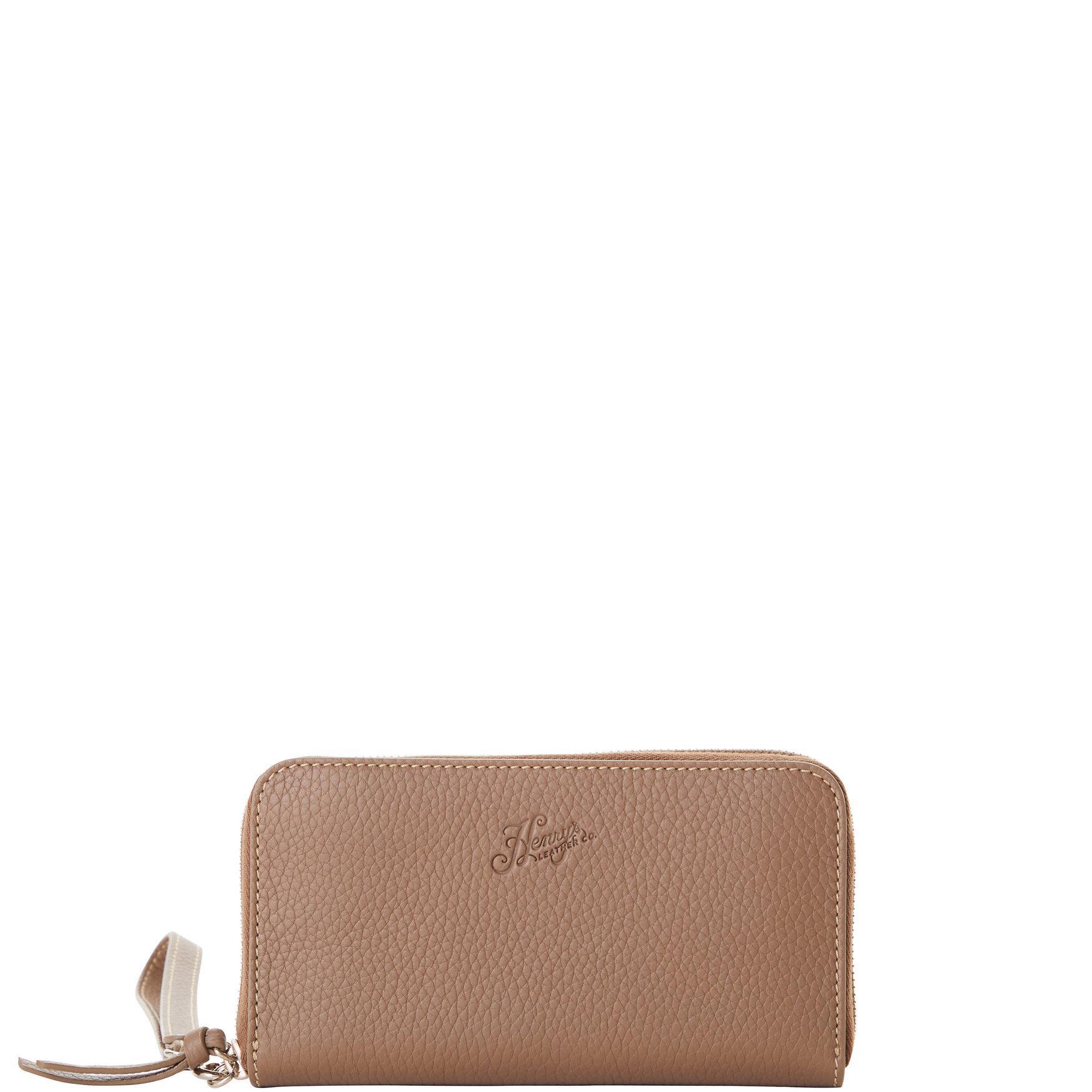 Dooney & Bourke Womens Henrys Medium Zip Around Leather Wristlet in Taupe Product Image