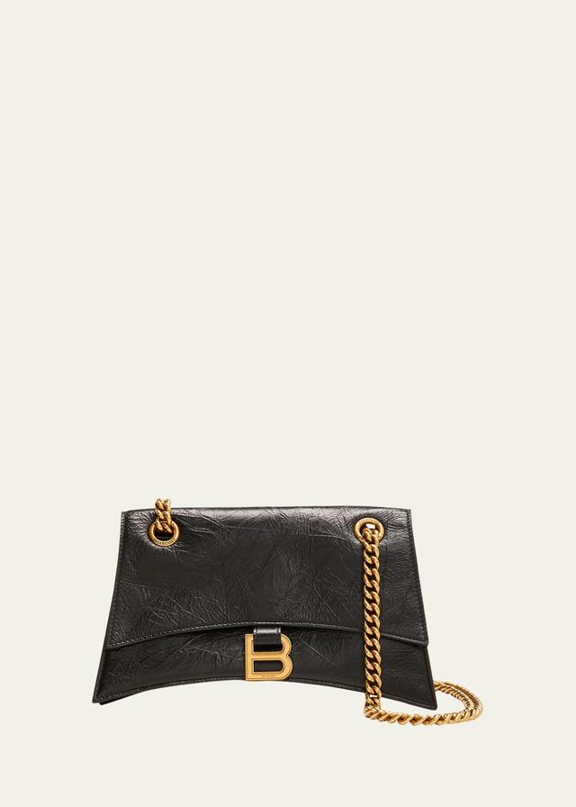 BALENCIAGA Crush Small Crinkled Leather Shoulder Bag In Black Product Image