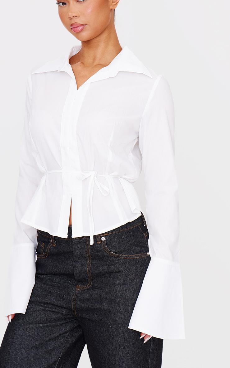 White Hook And Eye Flare Sleeve Shirt Product Image