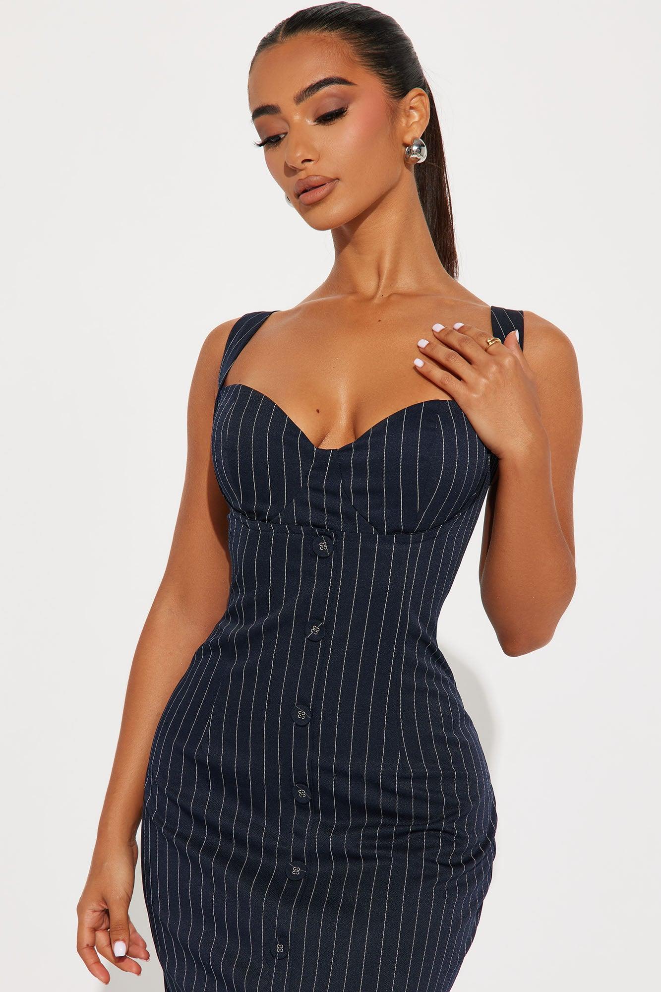 Caliana Pinstripe Midi Dress - Navy Product Image