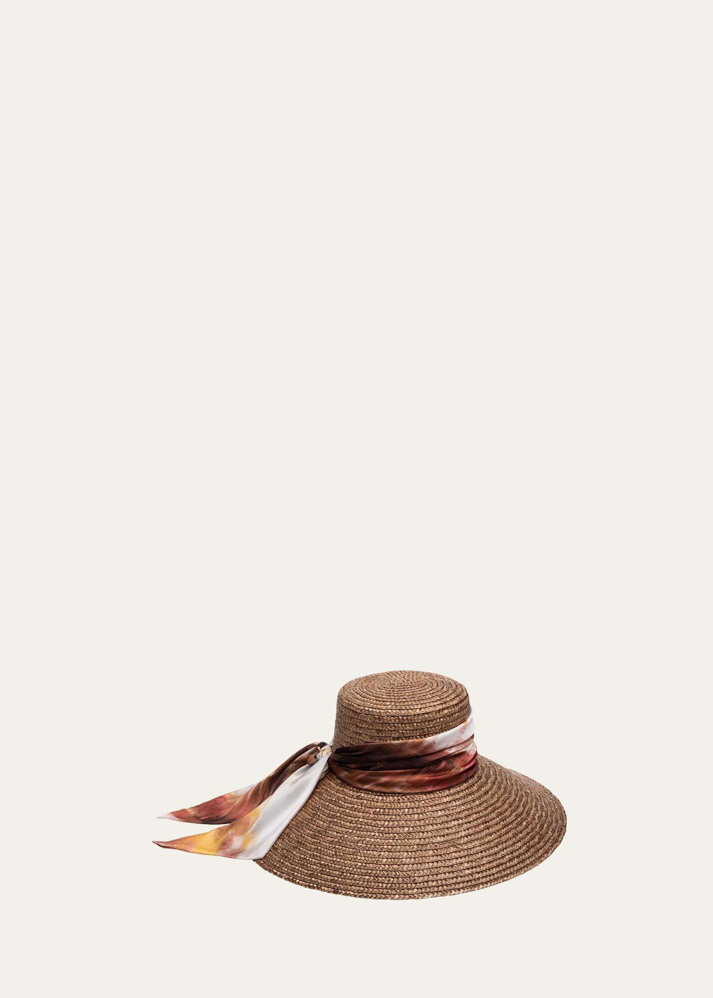 Womens Mirabel Watercolor Print-Trimmed Straw Fedora Product Image