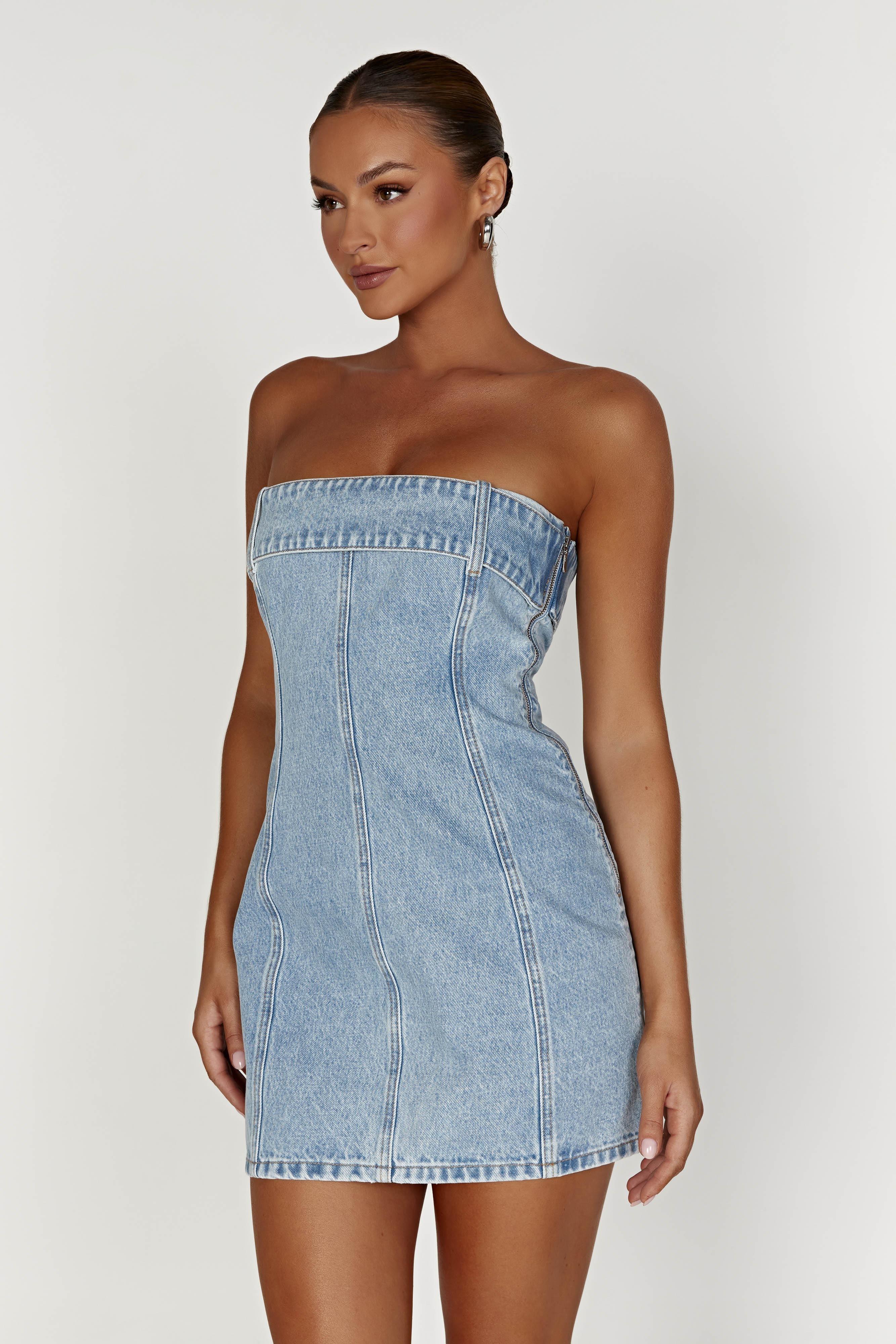 Teddi Denim Mini Dress - Mid Blue Product Image