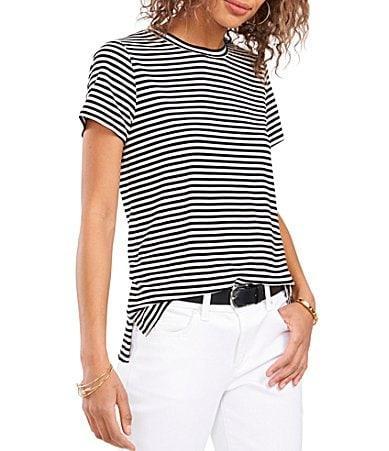 Vince Camuto Striped Crew Neck Short Sleeve Knit Tee Shirt Product Image