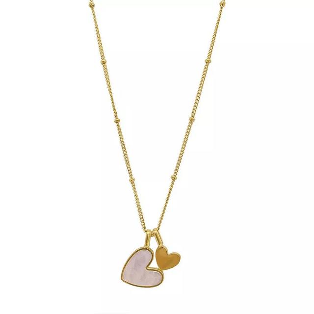 Adornia 14k Gold Plated Mother-of-Pearl Heart Charms Necklace, Womens White Product Image