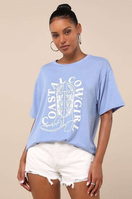 Coastal Cowgirl Light Blue Oversized Short Sleeve Graphic Tee Product Image