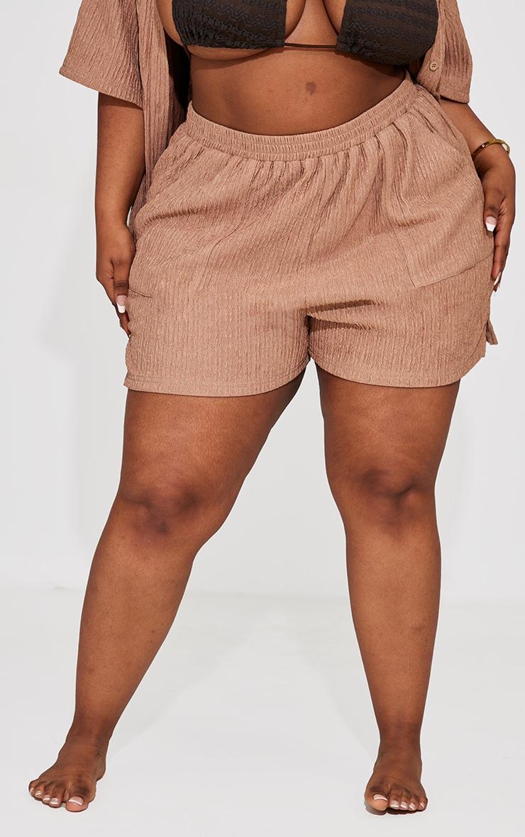 Plus Mocha Crinkle Textured Floaty Beach Shorts Product Image