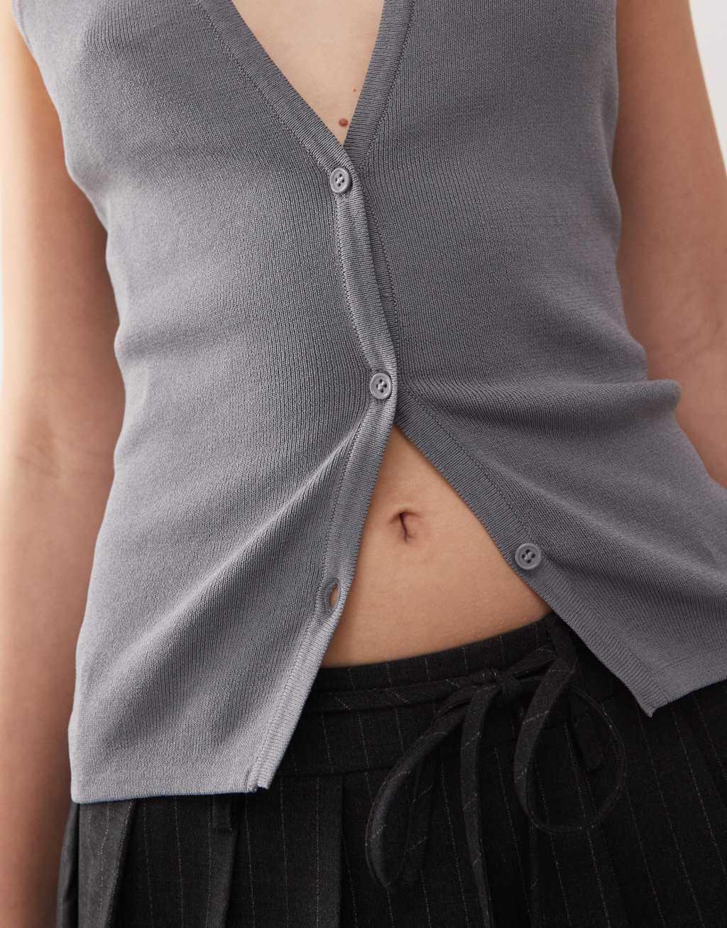 Lioness halter button front knit top in gray Product Image