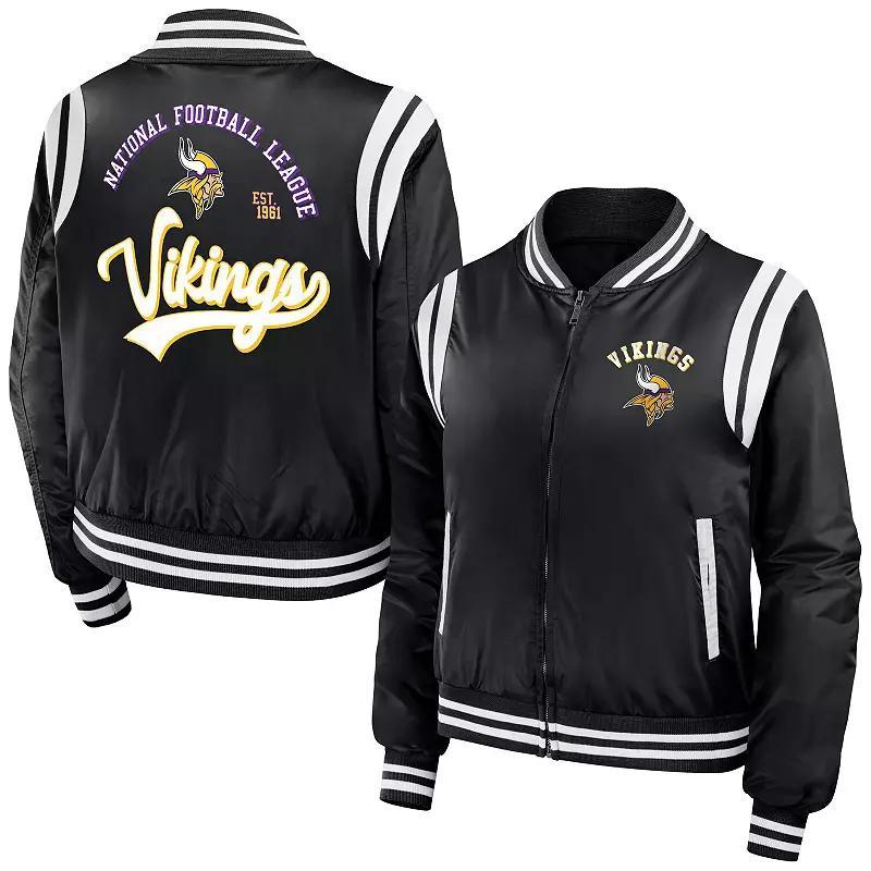 Womens Wear by Erin Andrews Black Minnesota Vikings Full-Snap Bomber Jacket Product Image