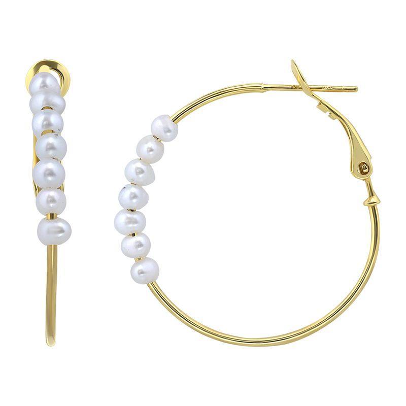 Aleure Precioso Sterling Silver Freshwater Cultured Pearl Hoop Earrings, Womens, Gold Product Image