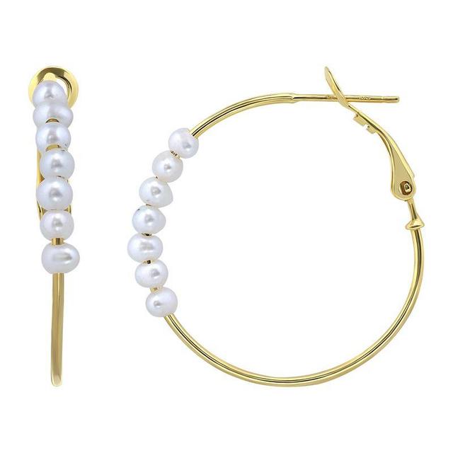 Aleure Precioso Sterling Silver Freshwater Cultured Pearl Hoop Earrings, Womens, Gold Tone Product Image