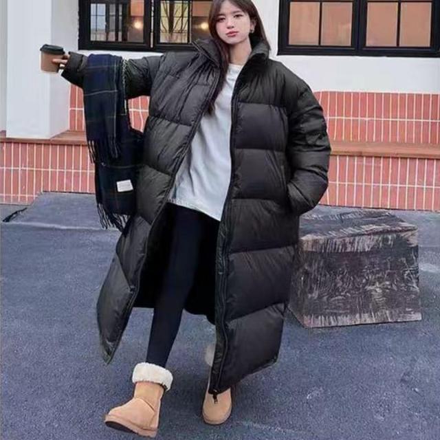 Stand Collar Plain Down Midi Zip Puffer Coat Product Image