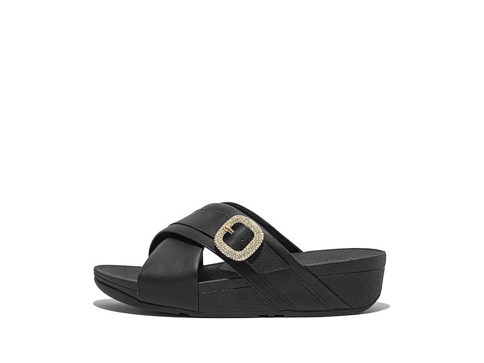 FitFlop Lulu Crystal-Buckle Leather Cross Slides Women's Sandals Product Image