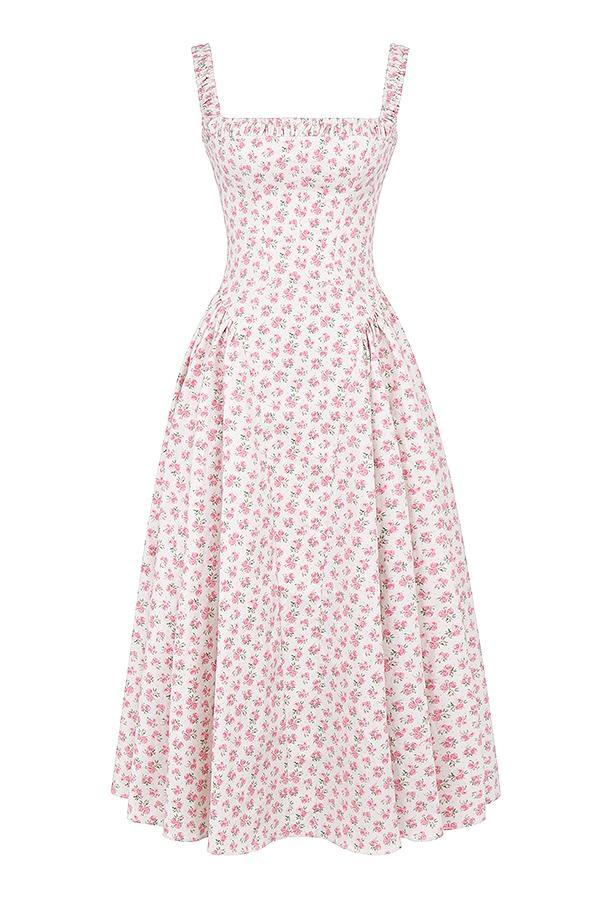 Dorothy White Rosebud Print Cotton Midi Sundress Product Image