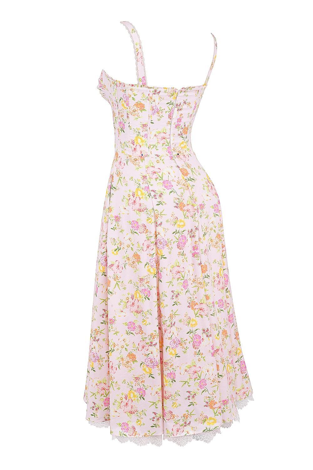 Rosalee Pink Meadow Print Cotton Bustier Sundress Product Image