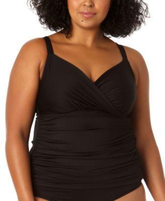 Anne Cole Plus Size Surplice-Neck Ruched Tankini Top Product Image