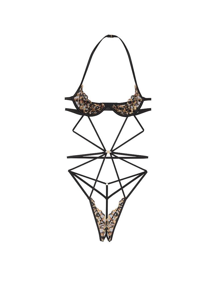 Leopard Embroidery Strappy Crotchless Teddy Product Image