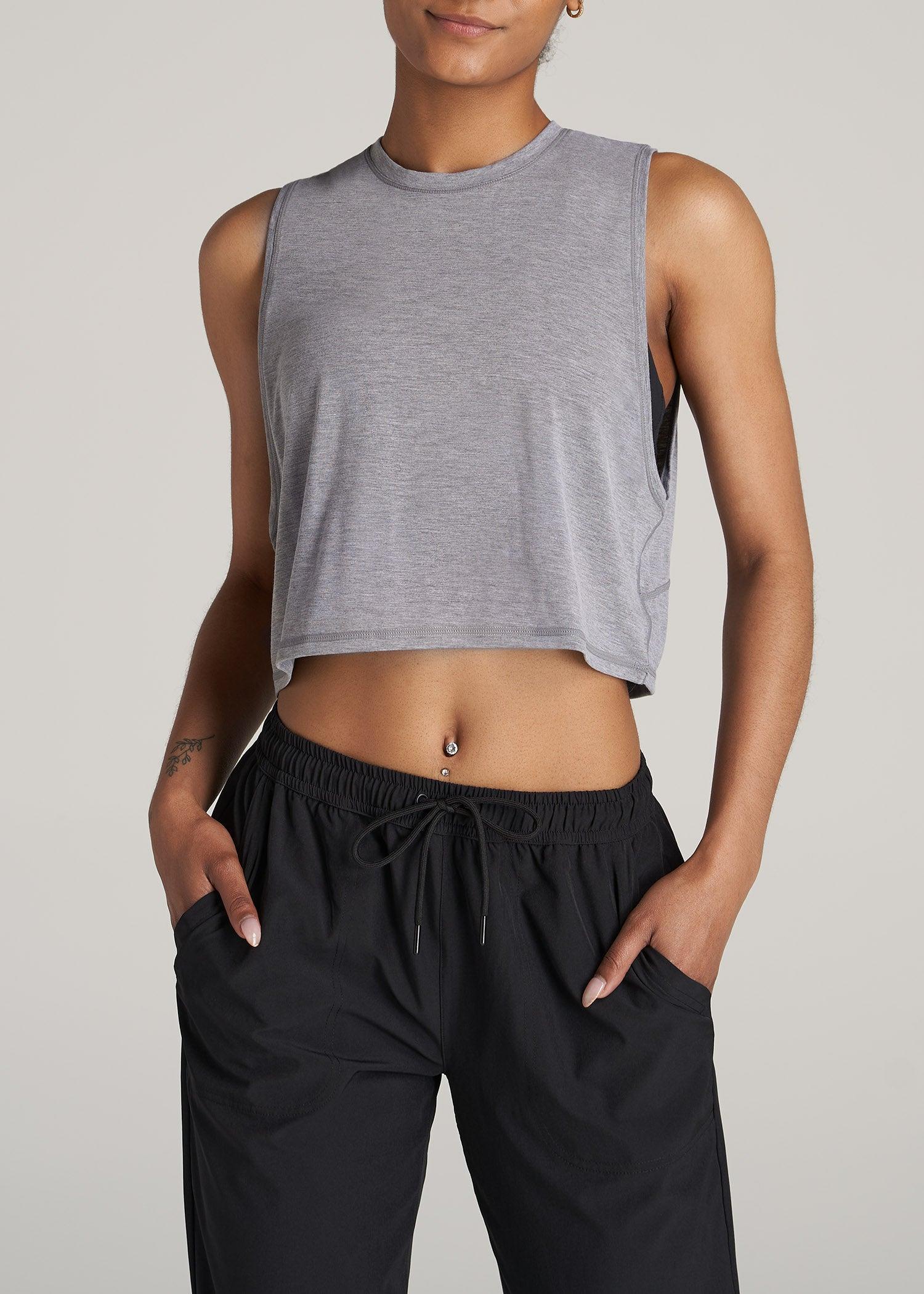 Athletic Cropped Muscle Tank Top for Tall Women in Grey Mix product image