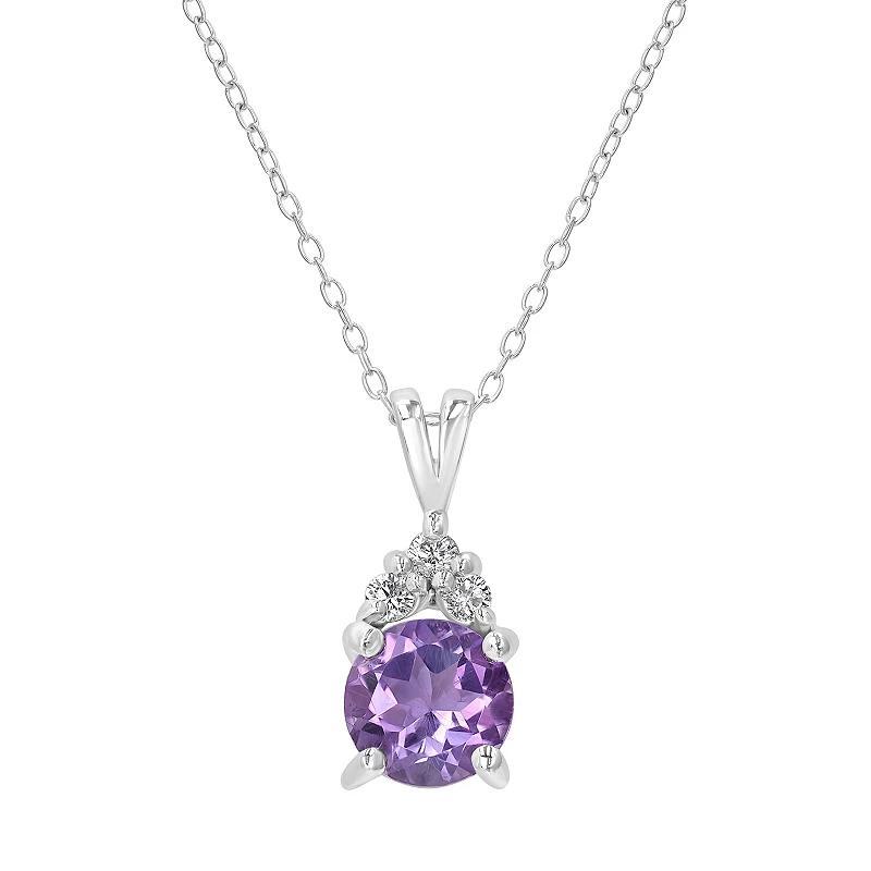 Gemistry Sterling Silver Round Stone & Cubic Zirconia Pendant Necklace, Womens Purple Product Image