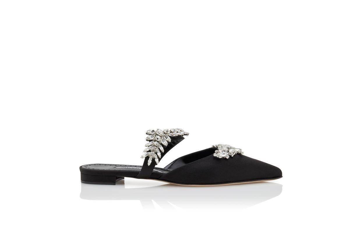 LURUMFLAT Black Satin Crystal Embellished Flat Mules Product Image