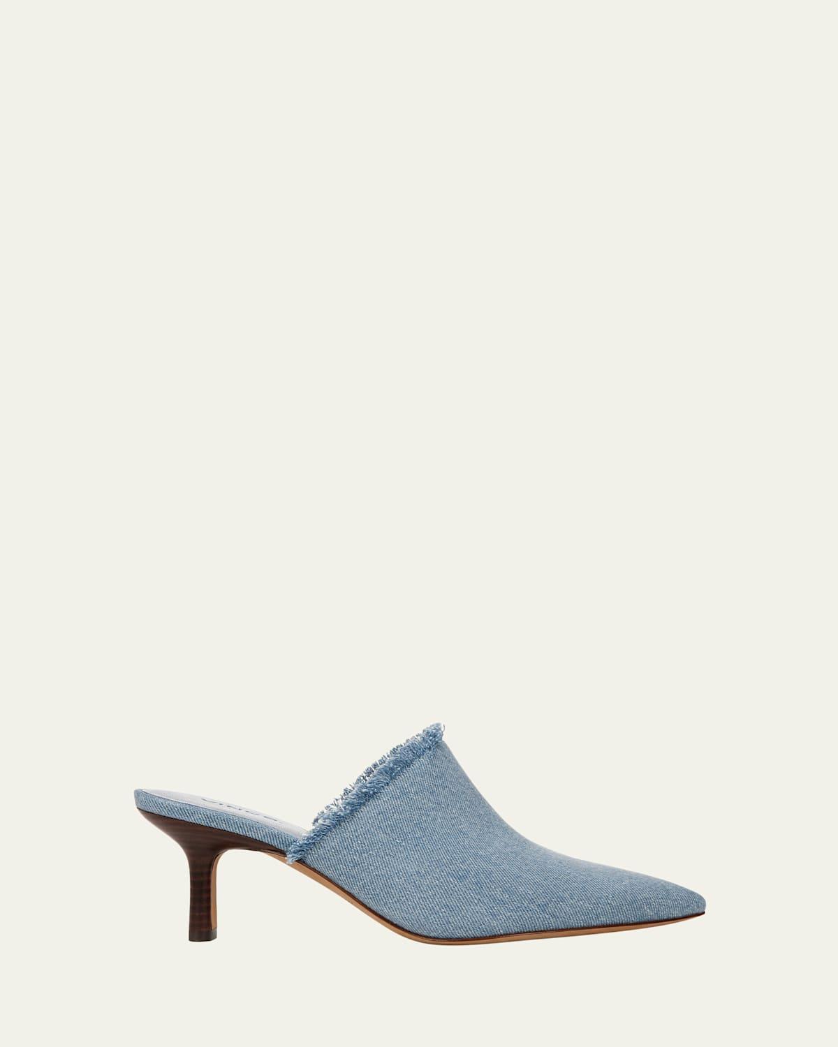 Penelope Frayed Denim Mules Product Image