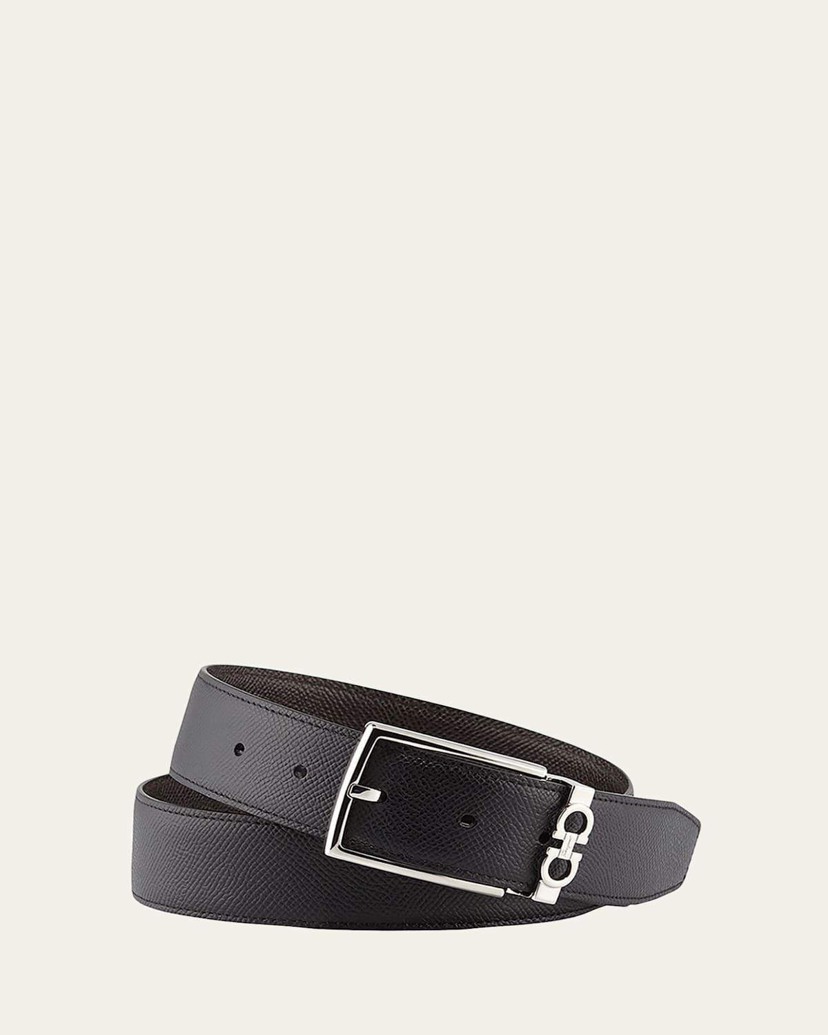 Men's Reversible Textured Leather Belt with Classic Buckle Product Image