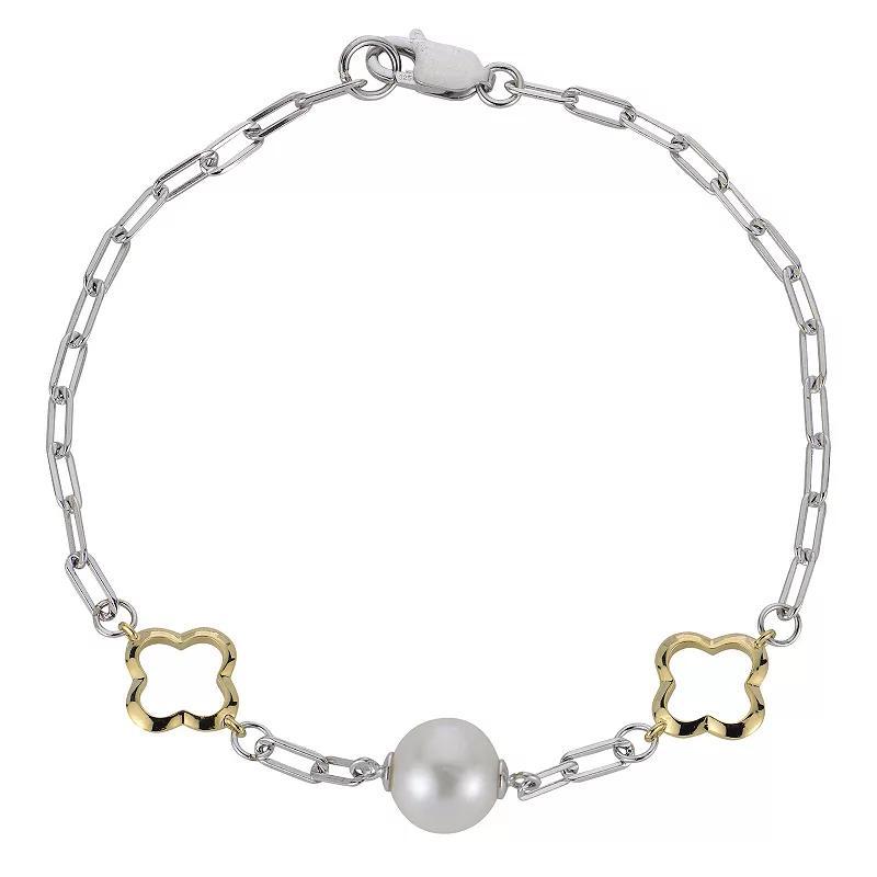 PearLustre by Imperial Two Tone Sterling Silver Freshwater Cultured Pearl Clover Station Bracelet, Womens Product Image