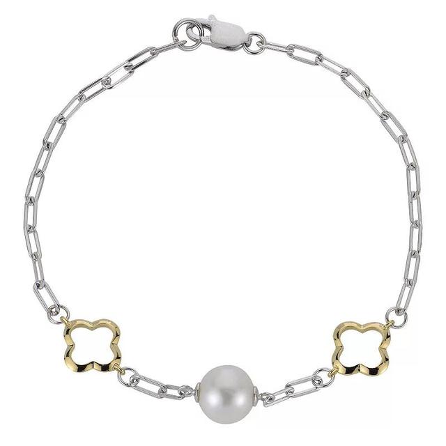 PearLustre by Imperial Two Tone Sterling Silver Freshwater Cultured Pearl Clover Station Bracelet, Womens Product Image