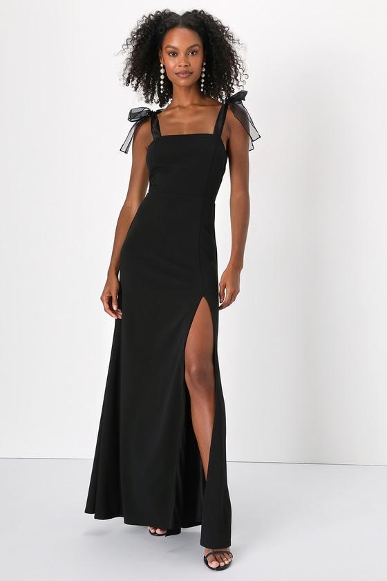 Beloved Elegance Black Tie-Strap Mermaid Maxi Dress Product Image