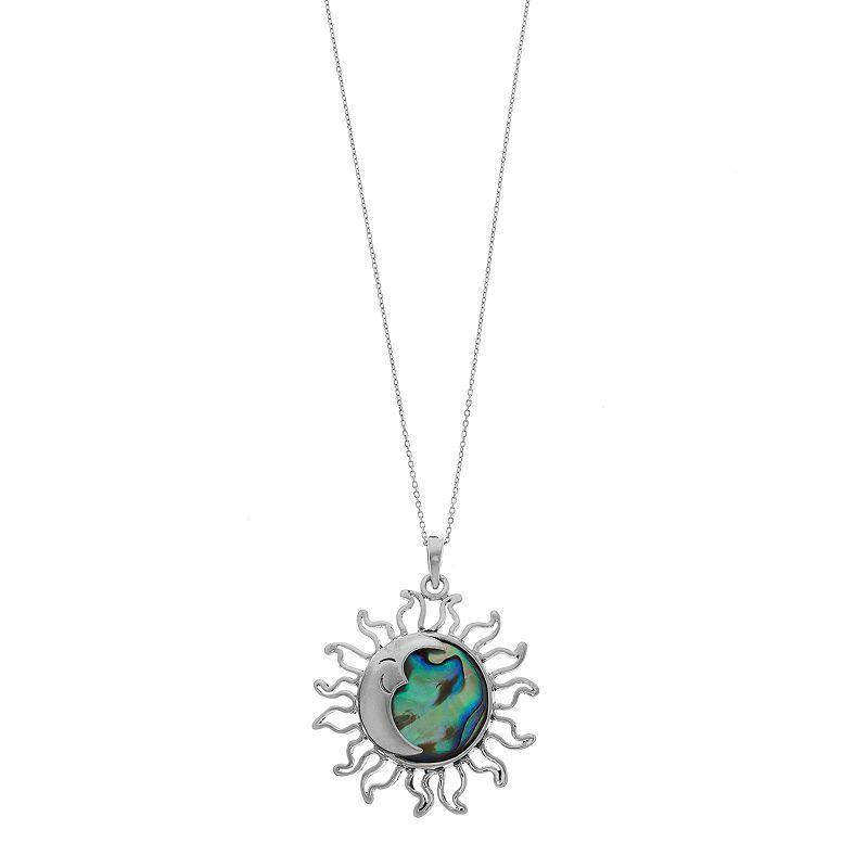 Sterling Silver Abalone Sun & Moon Pendant Necklace, Womens Product Image