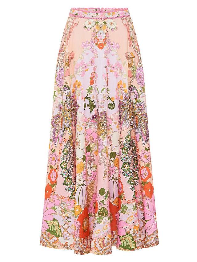 Womens Floral Linen Circle Maxi Skirt Product Image