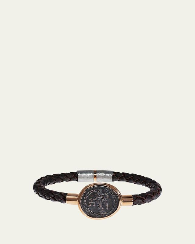 Mens Ancient Moneta Coin Braided Leather Bracelet Product Image