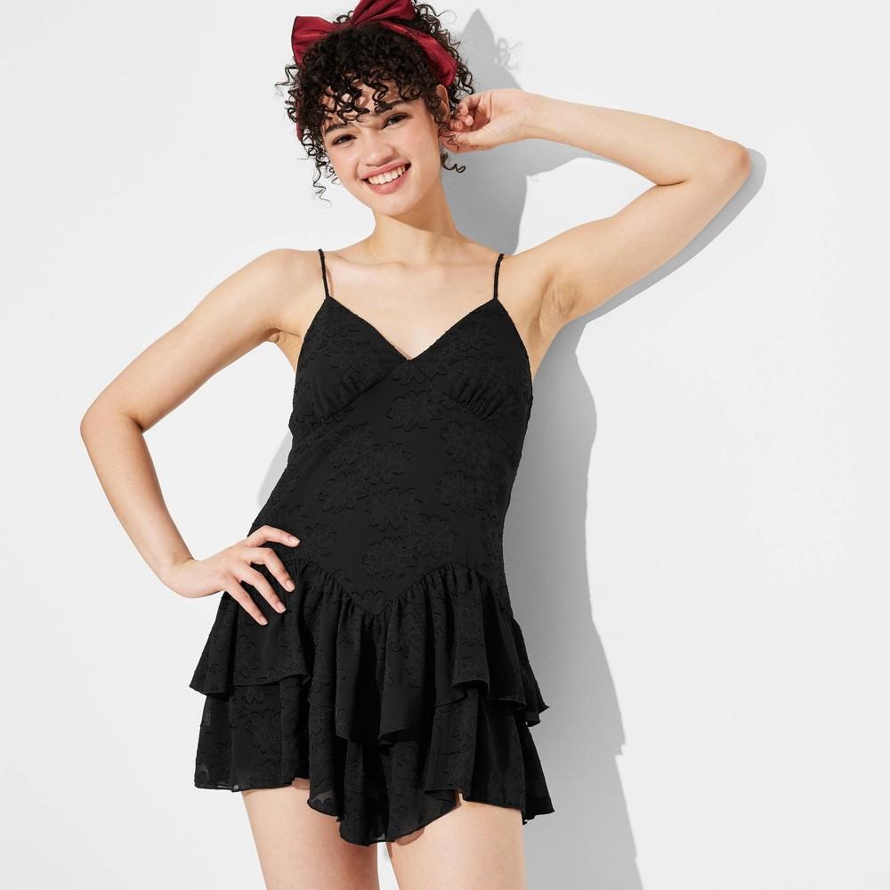 Womens Game Day Ruffle Mini Skater Dress - Wild Fable Black XXS product image