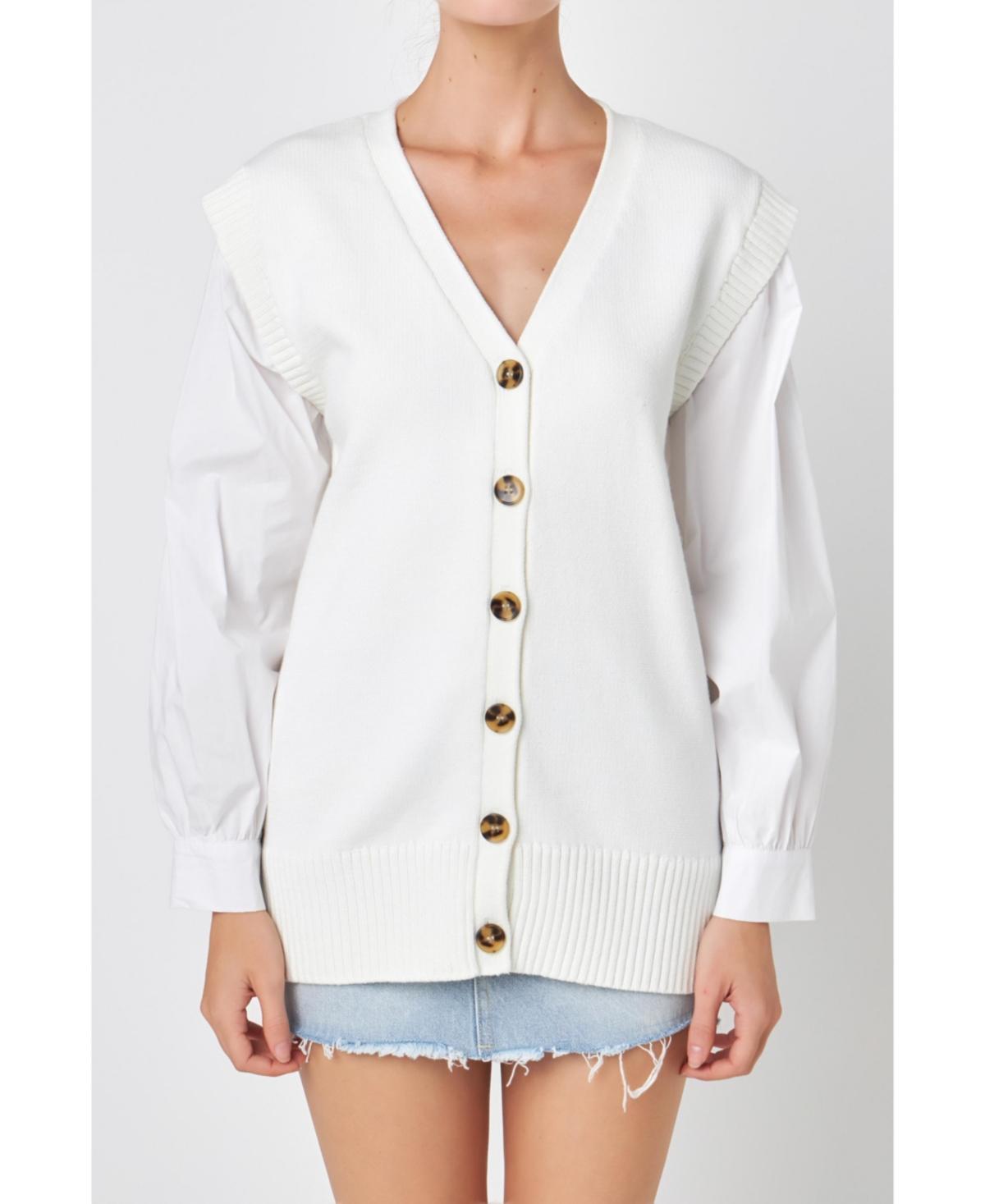 English Factory Womens Knit and Poplin Combo Cardigan Product Image