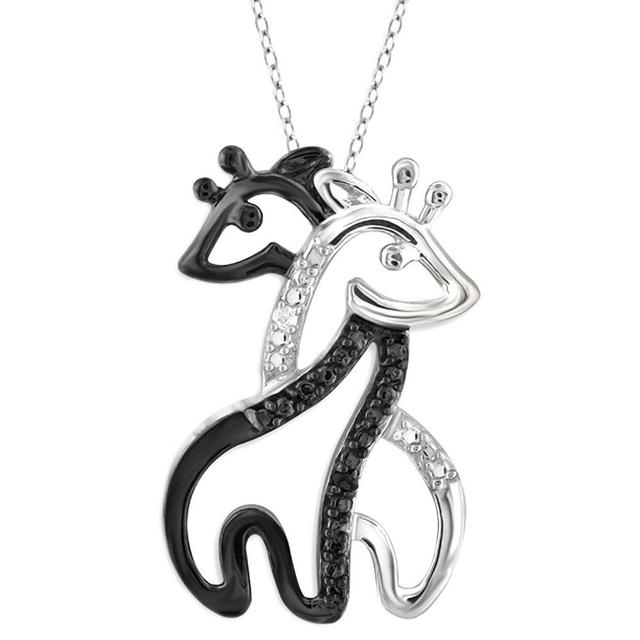 Womens Sterling Silver Accent Round-Cut Black and White Diamond Prong Set Giraffe Pendant 18) Product Image