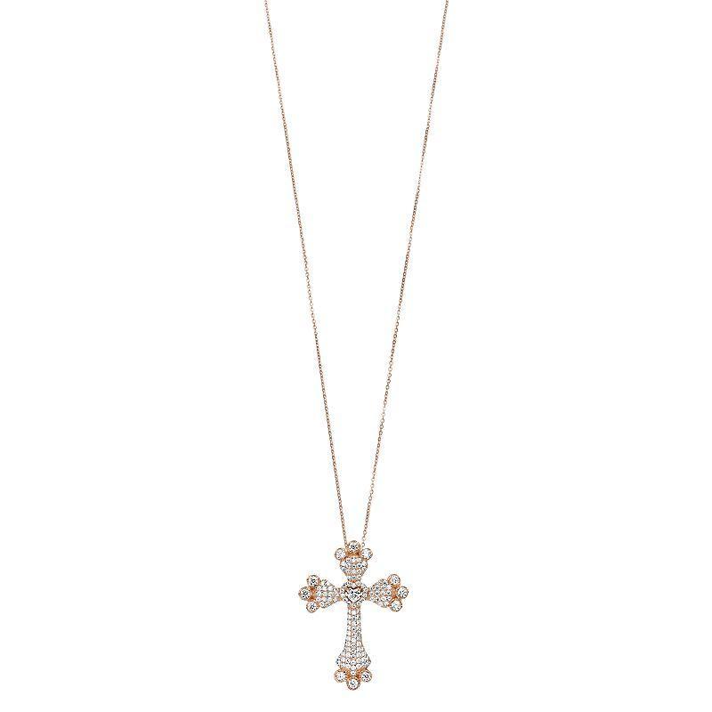 Rosabella Sterling Silver Cubic Zirconia Cross Pendant Necklace, Womens Pink Product Image