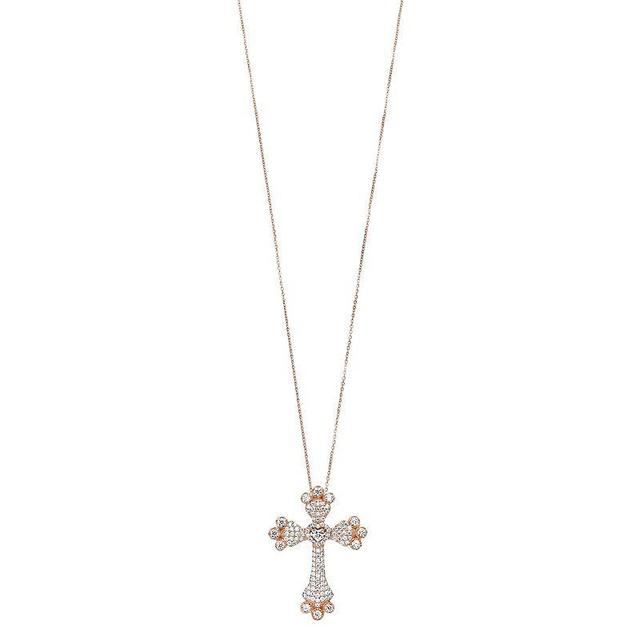 Rosabella Sterling Silver Cubic Zirconia Cross Pendant Necklace, Womens Product Image