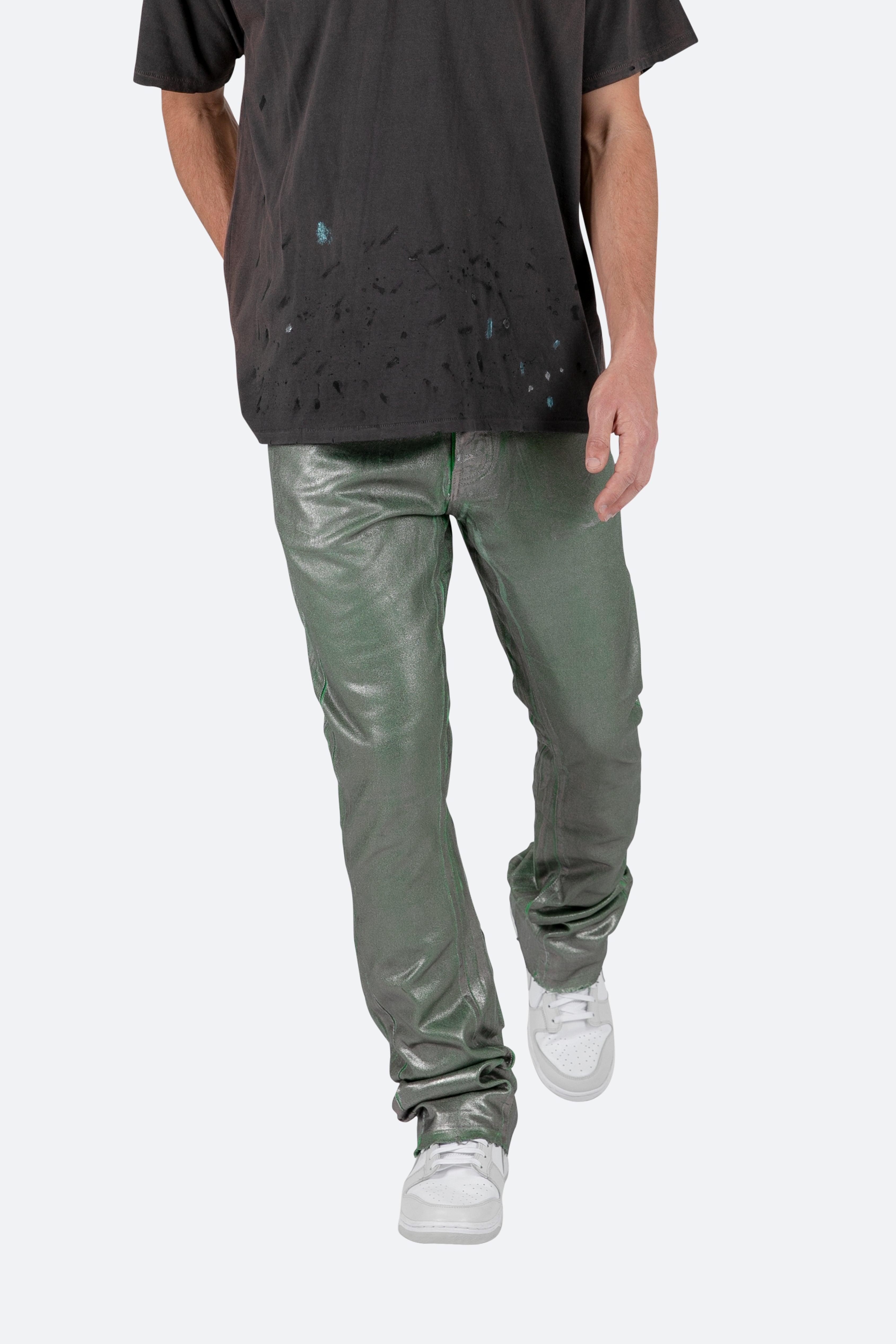 B427 Metallic Flare Denim - Green Product Image